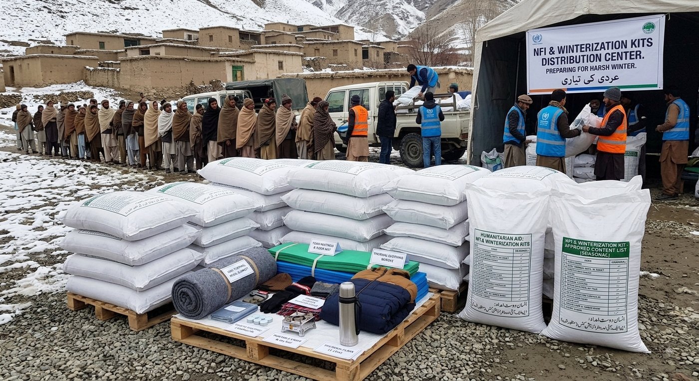 Winterization kits palletised at a distribution centre